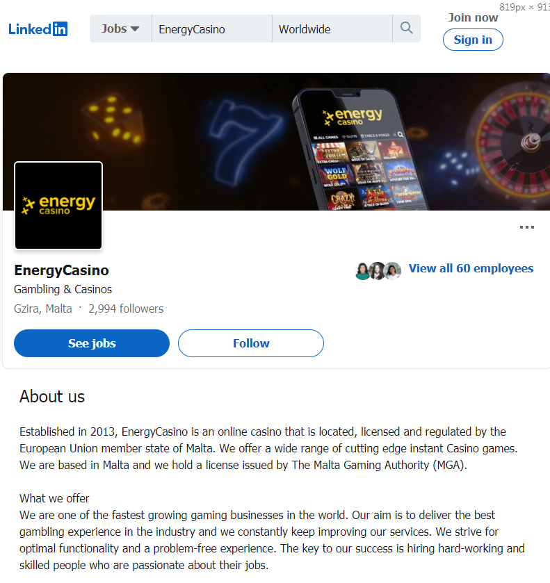 Energy Casino Linkedin